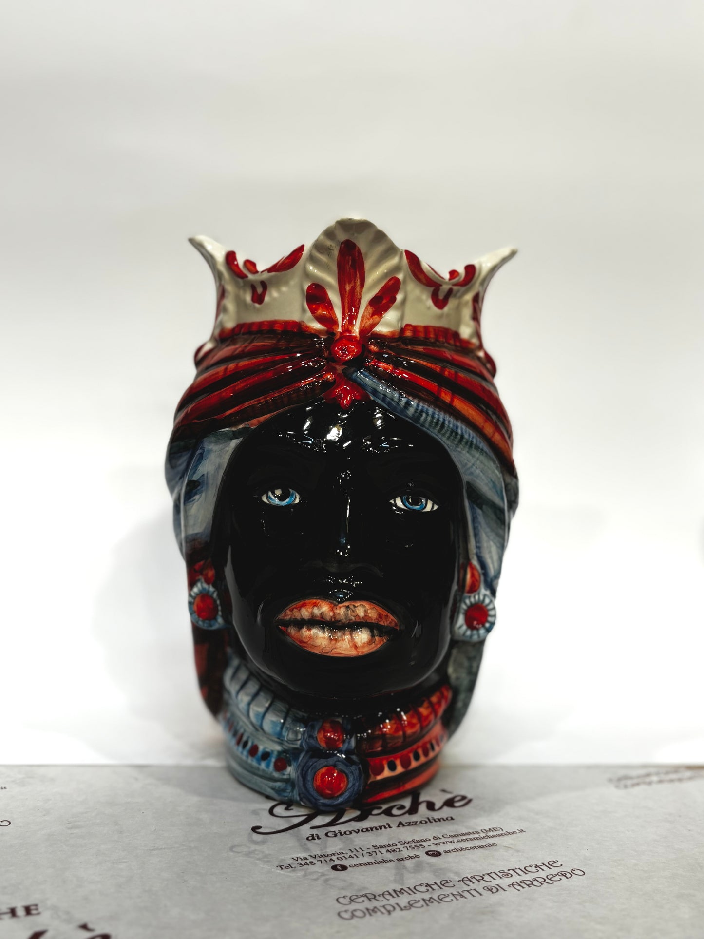 Testa di Moro maschio nera in ceramica siciliana - 23x13 cm