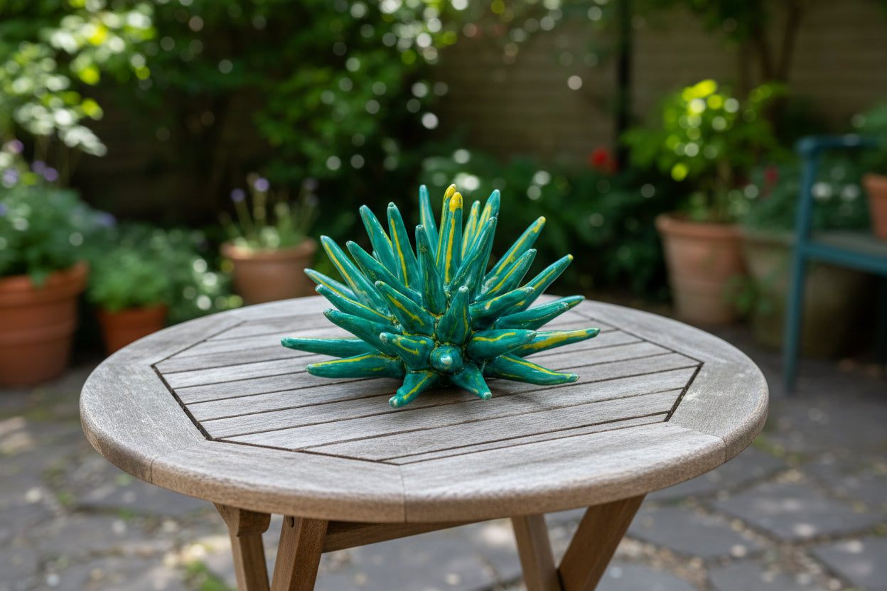 Riccio di mare verde con striature giallo acceso