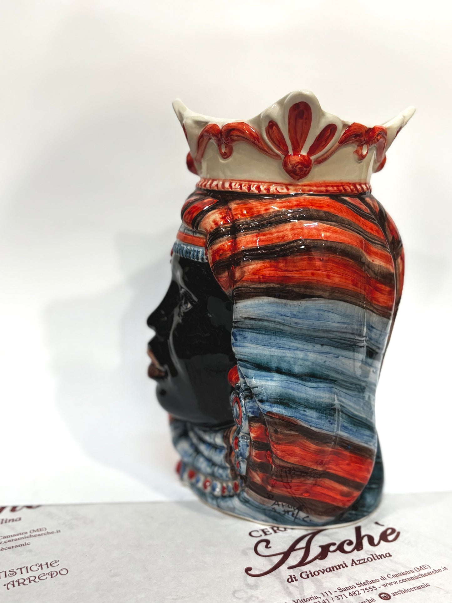 Testa di Moro femmina nera in ceramica siciliana - 23x13 cm
