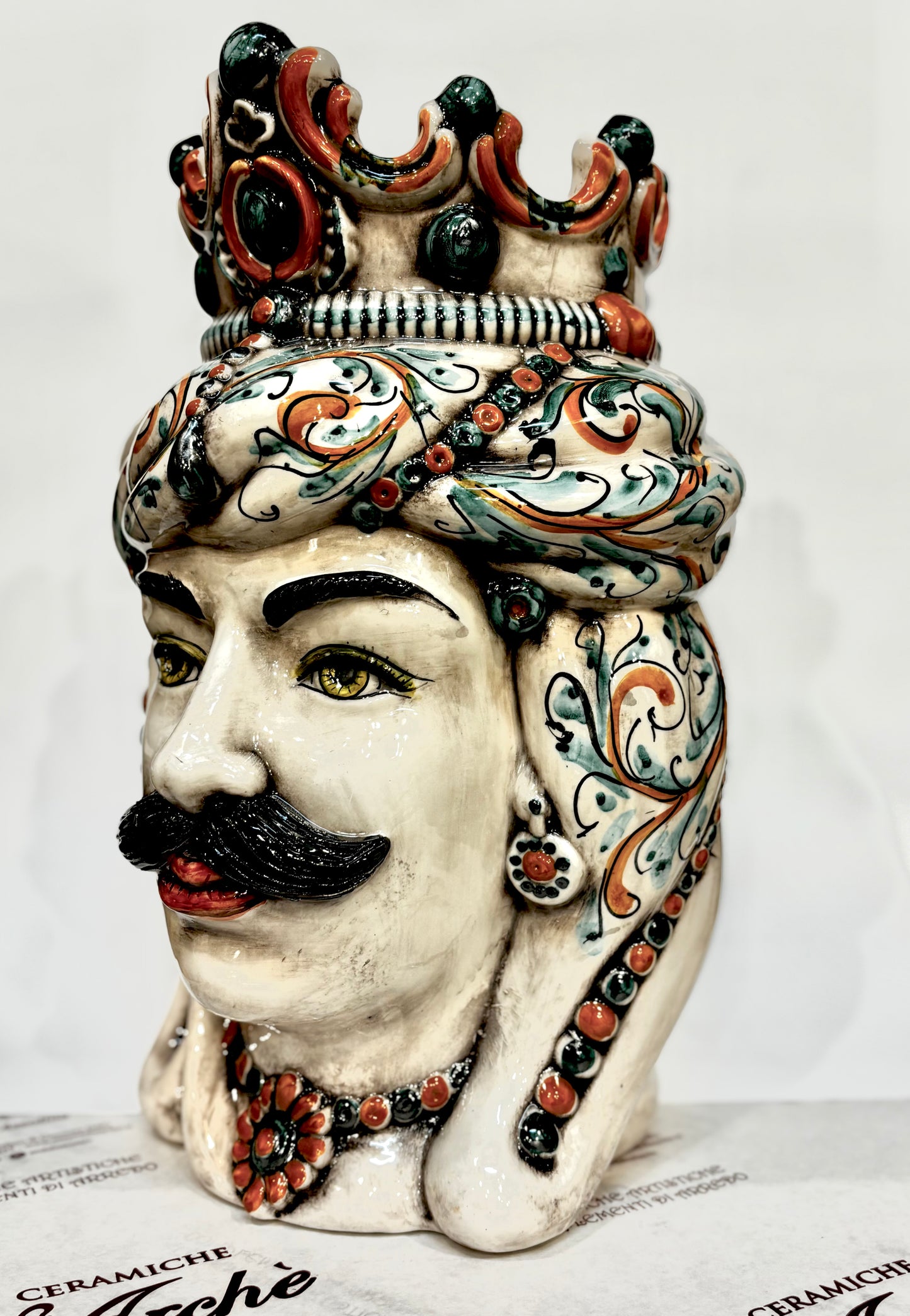 Testa di Moro maschio in ceramica siciliana - 38x18 cm - modello 2