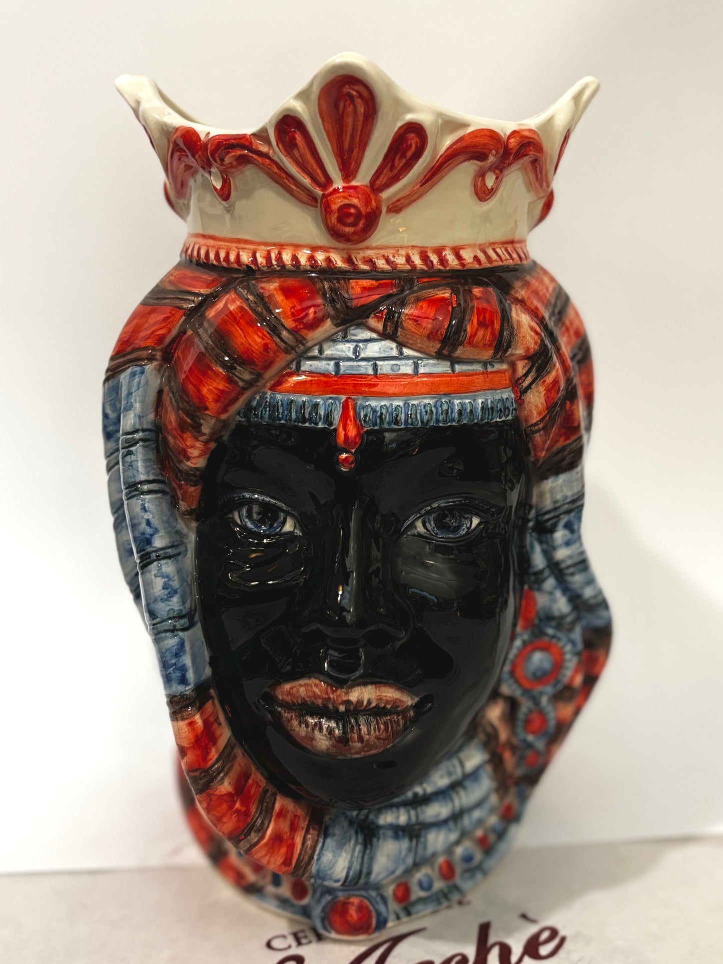 Testa di Moro femmina nera in ceramica siciliana - 23x13 cm
