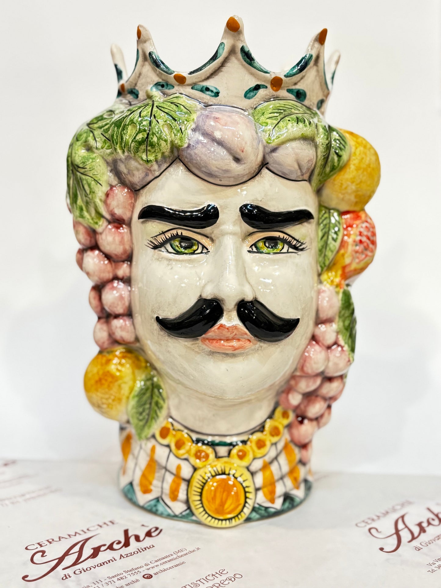 Testa di Moro maschio in ceramica siciliana - 32x16 cm - modello 2