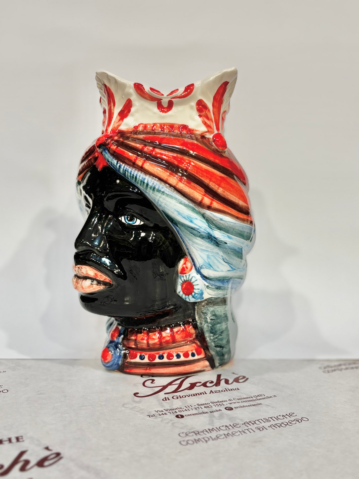 Testa di Moro maschio nera in ceramica siciliana - 23x13 cm